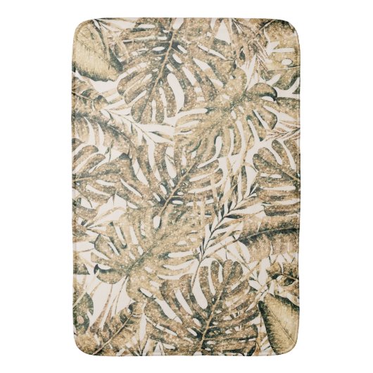 Goldbronze Glitzer Tropical Palm Blätter Insel Badematte (Vorderseite Vertikal)