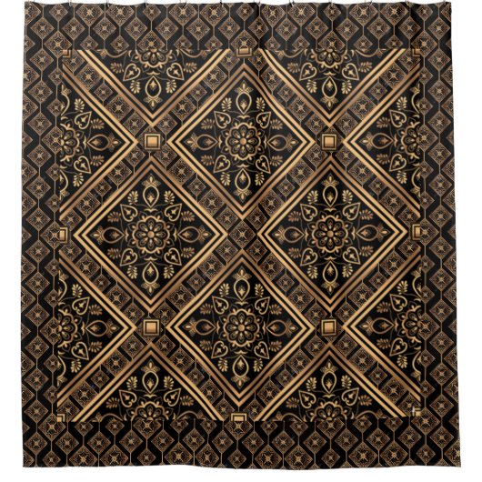 Goldbronze Kupfer Geometric Motif Duschvorhang (Vorderseite)