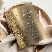 Goldbrushed Metal Glitter Script Hochzeit Einladung