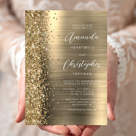 Goldbrushed Metal Glitter Script Hochzeit Einladung