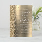 Goldbrushed Metal Glitter Script Hochzeit Einladung (Stehend Vorderseite)