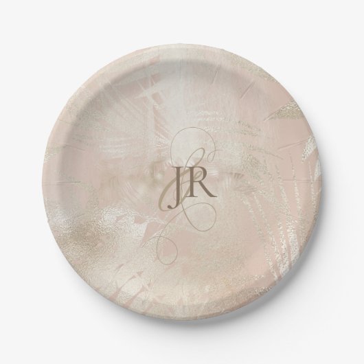 Goldbrushed Tropical Palm Leaf Wedding Pappteller (Vorderseite)