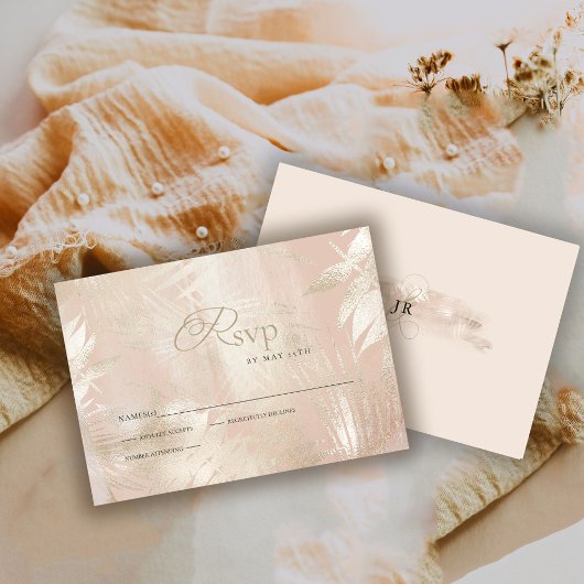 Goldbrushed Tropical Palm Leaf Wedding RSVP Karte