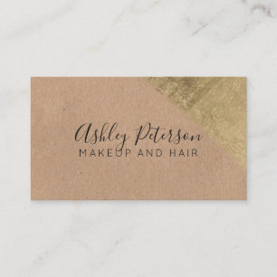 Goldbrushstrokekraftpapier-Haarmake-uptypographie Visitenkarte