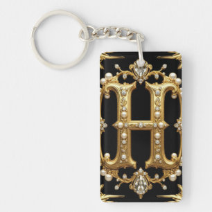 Goldbuchstabe H Monogramm mit Diamanten und Perlen Schlüsselanhänger