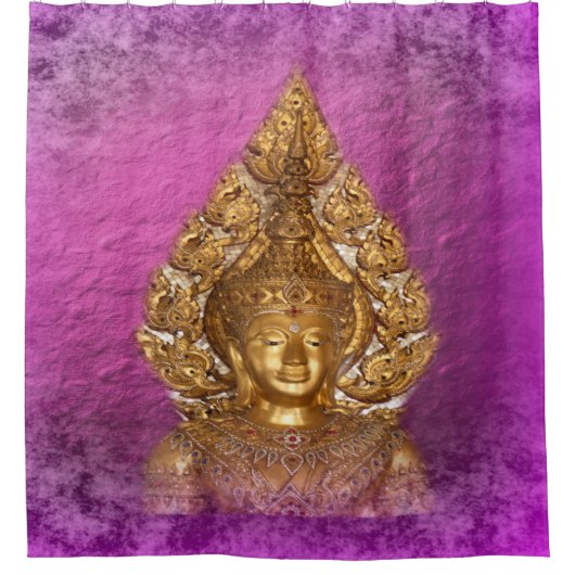 Goldbuddha in lila duschvorhang (Vorderseite)
