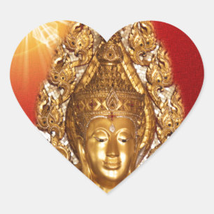 Goldbuddha in Rot Herz-Aufkleber