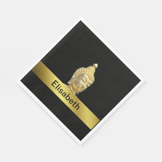 Goldbuddha in Servietten aus schwarzem Papier (Ecke)