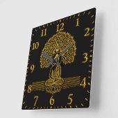 Goldbuddha unter einem Baum mit Lotus-Blume Quadratische Wanduhr (Winkel)