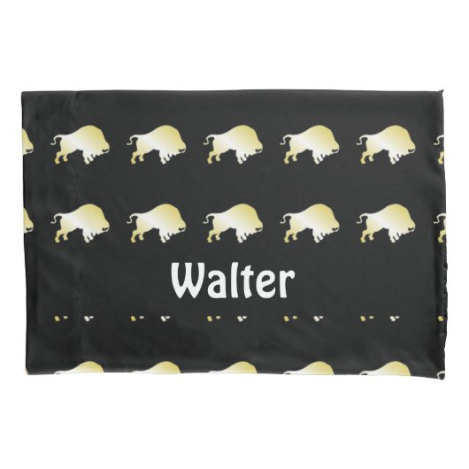 Goldbüffel auf schwarz kissenbezug (Vorderseite)