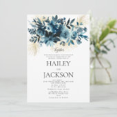 Goldbukett Hochzeit mit Blumen Einladung (Stehend Vorderseite)