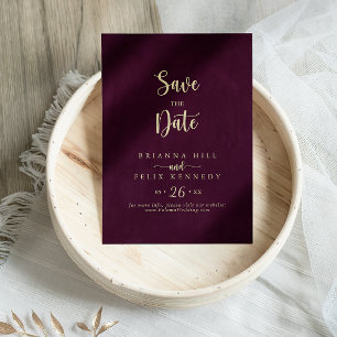 Goldburgund-Kalligrafie-Hochzeit Save The Date