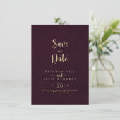 Goldburgund-Kalligrafie-Hochzeit Save The Date (Stehend Vorderseite)