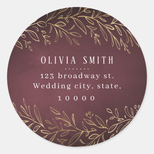 Goldburgunde-Rücksendeadresse Runder Aufkleber (Vorderseite)