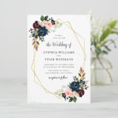 Goldburgunde- und Blumenhochzeit Einladung (Stehend Vorderseite)