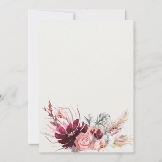 Goldburgunder Blush Pampas Grass Wedding Einladung (Rückseite)