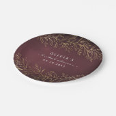 Goldburgundes botanisches Brautparty-Party Pappteller (Schrägansicht)