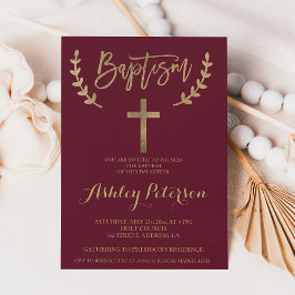 Goldburgundische, elegante Typografie-Taufe Einladung