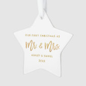 Goldbürsten-Skript-erster Weihnachtsherr Frau Star Ornament (Vorderseite)