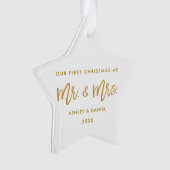 Goldbürsten-Skript-erster Weihnachtsherr Frau Star Ornament (Vorderseite)