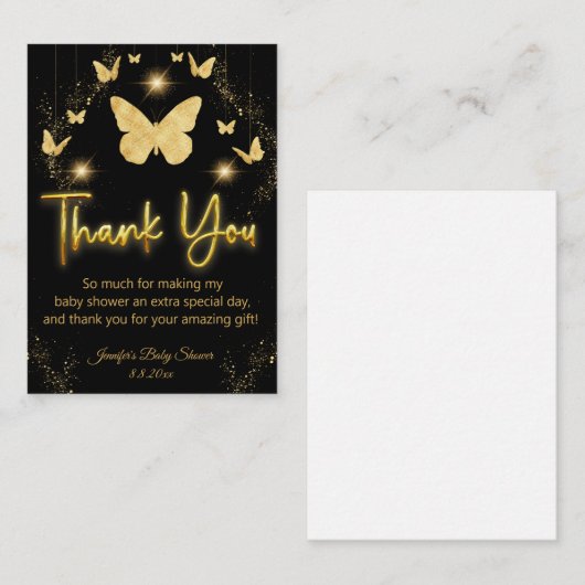 Goldbutterfliege schwarz Danke Babydusche Mitteilungskarte (Vorne/Hinten)
