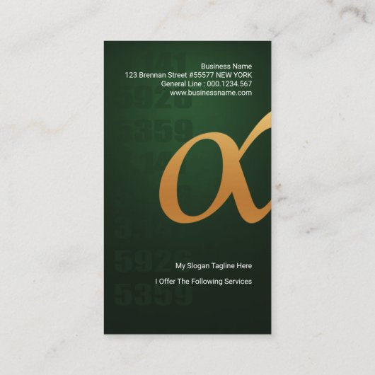 Goldc$alpha-symbol Grün-Smaragdprivatunterricht Visitenkarte (Rückseite)