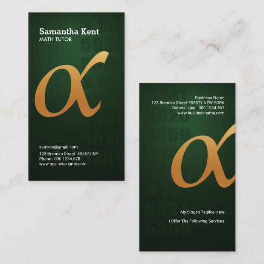 Goldc$alpha-symbol Grün-Smaragdprivatunterricht Visitenkarte (Vorne/Hinten)