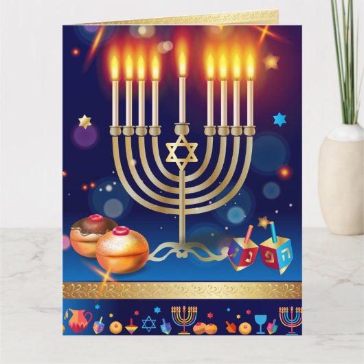 Goldchanukkas schöne Menorah Gruß-Karte Dankeskarte (Vorderseite)