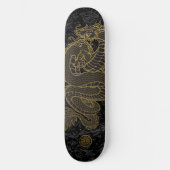 Goldchinesischer Drache auf Schwarzem Skateboard (Vorderseite)