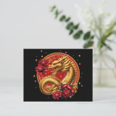 Goldchinesischer Neujahrsdrache Postkarte (Stehend Vorderseite)