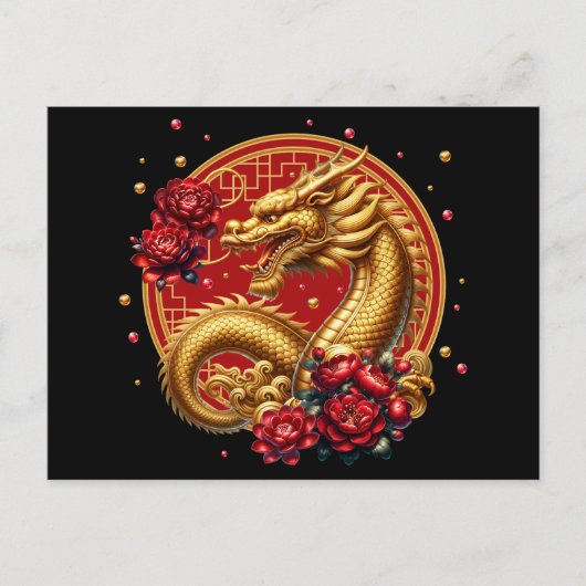 Goldchinesischer Neujahrsdrache Postkarte (Vorderseite)