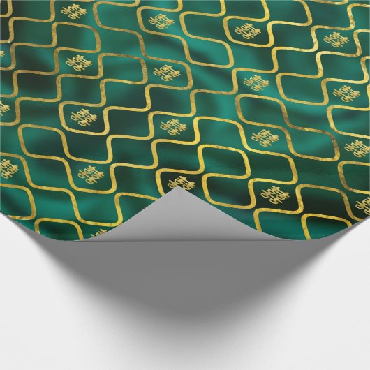 Goldchinesisches doppeltes Glück-Symbol auf Geschenkpapier (Ecke)