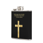 Goldchristliches Glaubenkreuz mit lustigem Flachmann (Links)