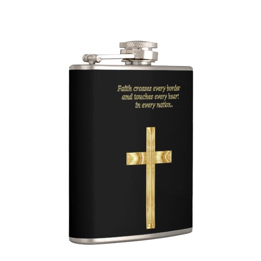 Goldchristliches Glaubenkreuz mit lustigem Flachmann (Rechts)