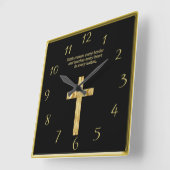 Goldchristliches Glaubenkreuz mit lustigem Quadratische Wanduhr (Winkel)