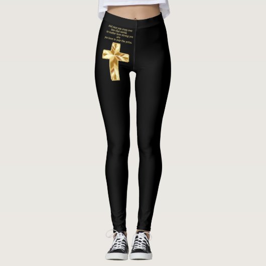Goldchristliches Kruzifix-Kreuz mit lustigem Leggings (Vorderseite)
