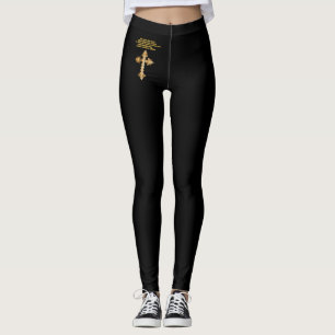 Goldchristliches Spaßkreuz mit lustigem Sprichwort Leggings