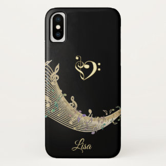 Goldclef-Herz und Musiknoten iPhone X Fall Hülle