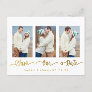 Goldcollagen-Foto-Save the Date Postkarte