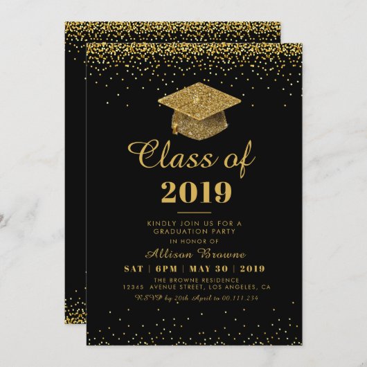 Goldconfetti-Abschluss-Party Einladung (Vorne/Hinten)