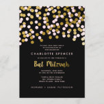 Goldconfetti-Schläger Mitzvah Feier des Rosa-| Einladung<br><div class="desc">Feiern Sie das Schläger mitzvah mit diesem Spaß Confettifeier-Einladungsentwurf.  Ein Imitatgoldblick wird in den Confetti und in die Beschriftung integriert,  um einen Folienblick,  für eine wirtschaftliche Alternative zur teuren heißen gepressten Folie zu simulieren.  Zusammenpassendes UAWG und Empfangskarten verfügbar.</div>