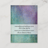 GoldConfetti über lila u. aquamariner Visitenkarte (Rückseite)