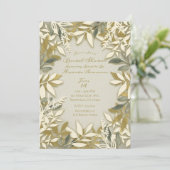 Goldcreme Ecru Botanische Blätter Bridal Einladung (Stehend Vorderseite)