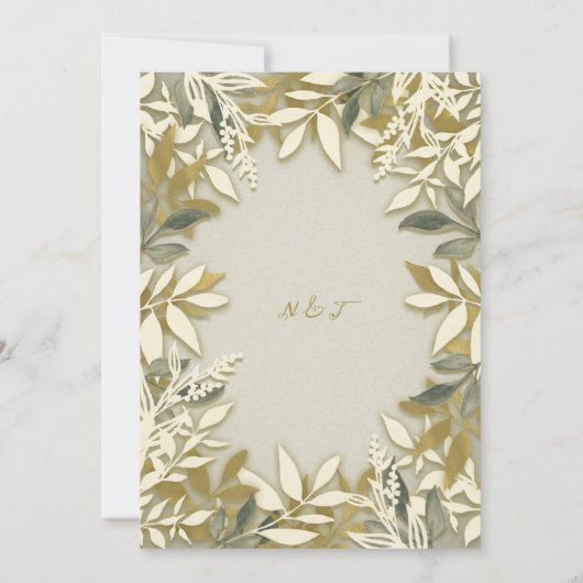 Goldcreme Ecru Botanische Blätter Bridal Einladung (Rückseite)