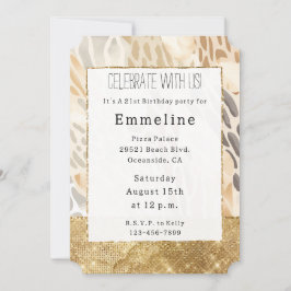 Goldcreme Elfenbeintiere Abstrakt Einladung