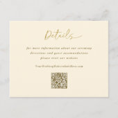 Goldcreme Hochzeit Moderne Handschrift Details QR Begleitkarte (Vorderseite)