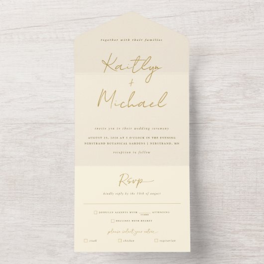 Goldcreme Hochzeit Moderne Träne aus UAWG All In One Einladung (Innen Boden)