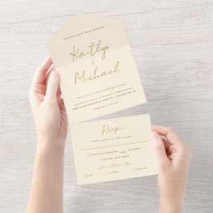 Goldcreme Hochzeit Moderne Träne aus UAWG All In One Einladung