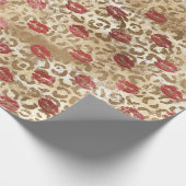 Goldcreme Leopard Red Lips Geschenkpapier (Ecke)