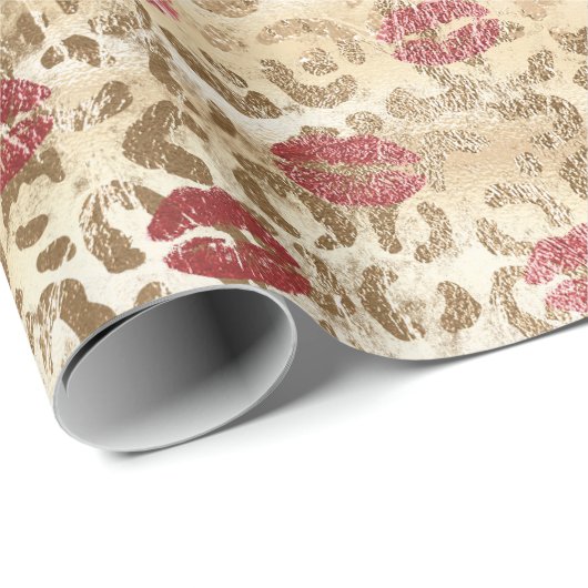 Goldcreme Leopard Red Lips Geschenkpapier (Rolleneckpunkt)